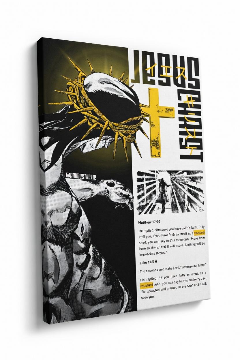 Thorn Crown Jesus Anime Wall Art, JoJo Style Christian Canvas Print, Inspirational Religious Decor with Bible Verses - Ready to Hang Thorn Crown Jesus Anime Wall Art, JoJo Style Christian Canvas Print, Inspirational Religious Decor with Bible Verses - Ready to Hang