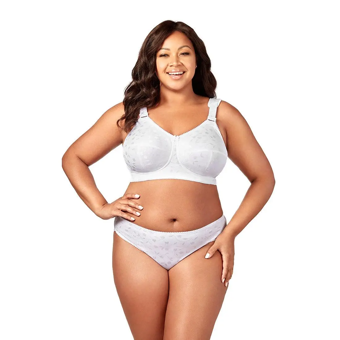 Elila Women’s Plus Size Super Curves Jacquard Panty, Medium Coverage Brief, Style 3405 White