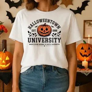 Halloweentown University Casual Crewneck Short Sleeve Fitted Tee for Halloween Disney Fans Women's Summer Tops Cotton Shirt
