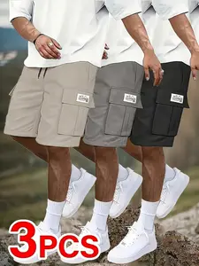 Men's Casual Cargo Shorts Set, Mid-Rise Elastic Waist Design, Multiple Functional Pockets, Ideal for Daily Wear & Outdoors