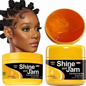Ampro Shine-n-Jam Extra Hold Conditioning Gel with Honey Extract for Curls Braids & Waves 8 oz Non-Greasy Shine Hair Product