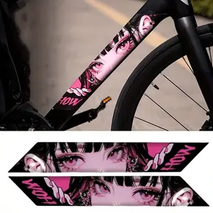 2-Piece anime eye bike frame sticker, JDM style Anime Design road and mountain bike PVC decal, custom top and bottom tube trim, water and sun protection vinyl graphics
