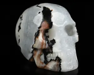 2.0" Black Zebra Agate Hand Carved Crystal Skull, Realistic, Crystal Healing