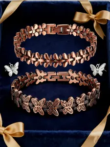 2 Pack Butterfly Magnetic Copper Bracelets, Energy Healing Wellness Jewelry for Women, Exquisite Hollow Design, Meaningful Gift for Her