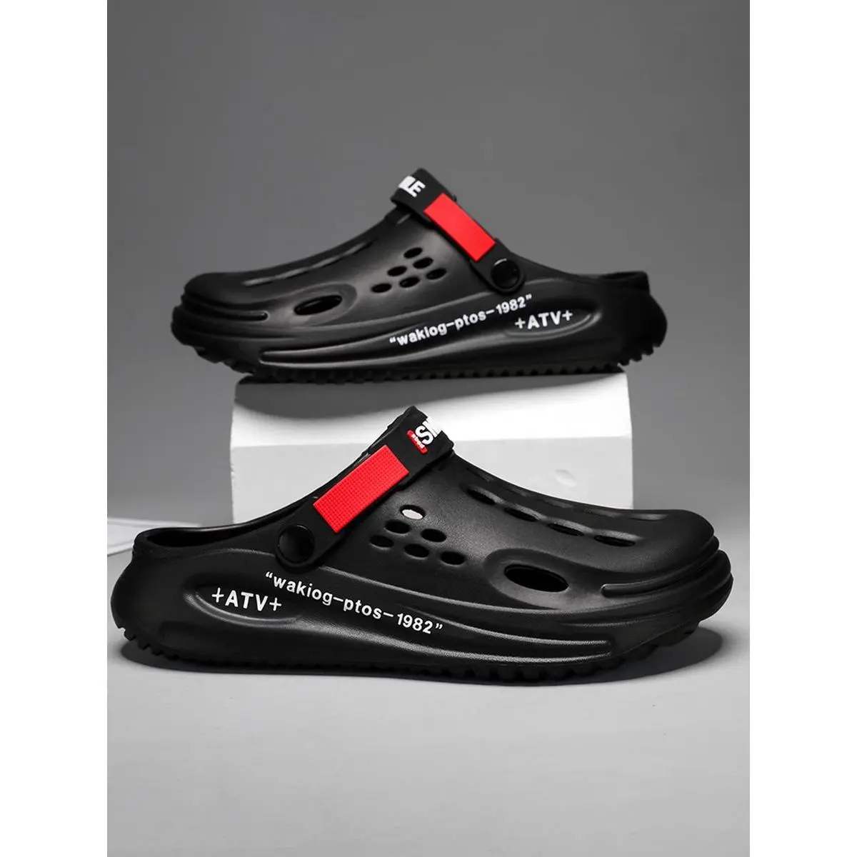 Men's Summer Casual Letter Pattern Clogs As Gift, Breathable Comfortable Clogs for Beach Party, Trendy Shoes for Indoor & Outdoor Wear