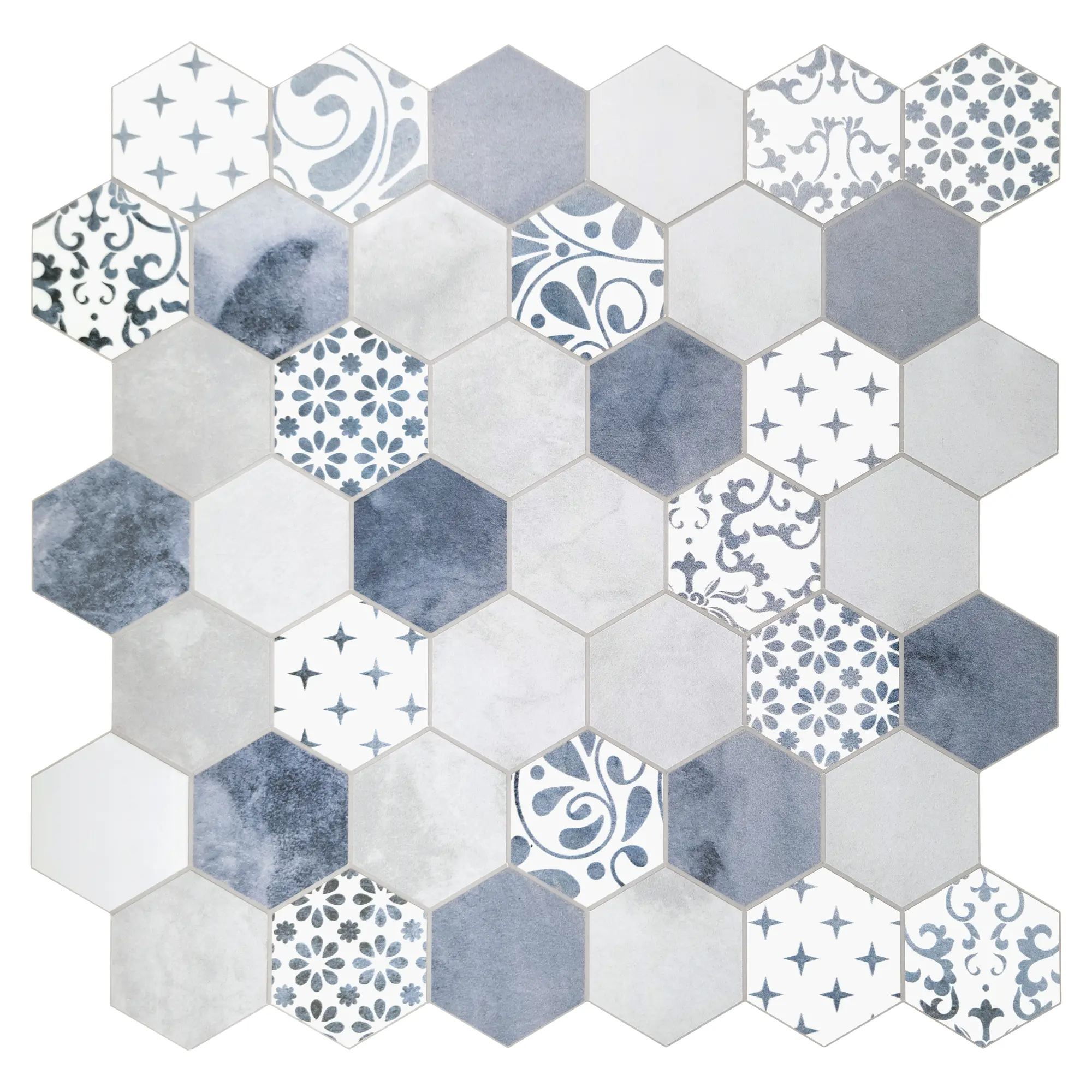 INNO STICKERS 10-Sheet Peel and Stick Backsplash Tile for Kitchen Bathroom Shower Hexagon Stick on Tiles, Cement Vintage self-Adhesive Wall Tile, Blue