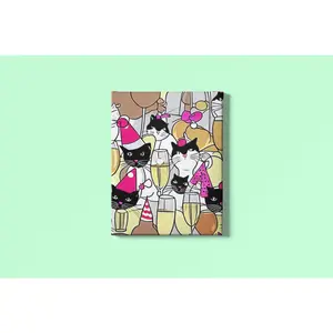 Happy Mew Years Cat Party Wrapping Paper with Streamers and Balloons