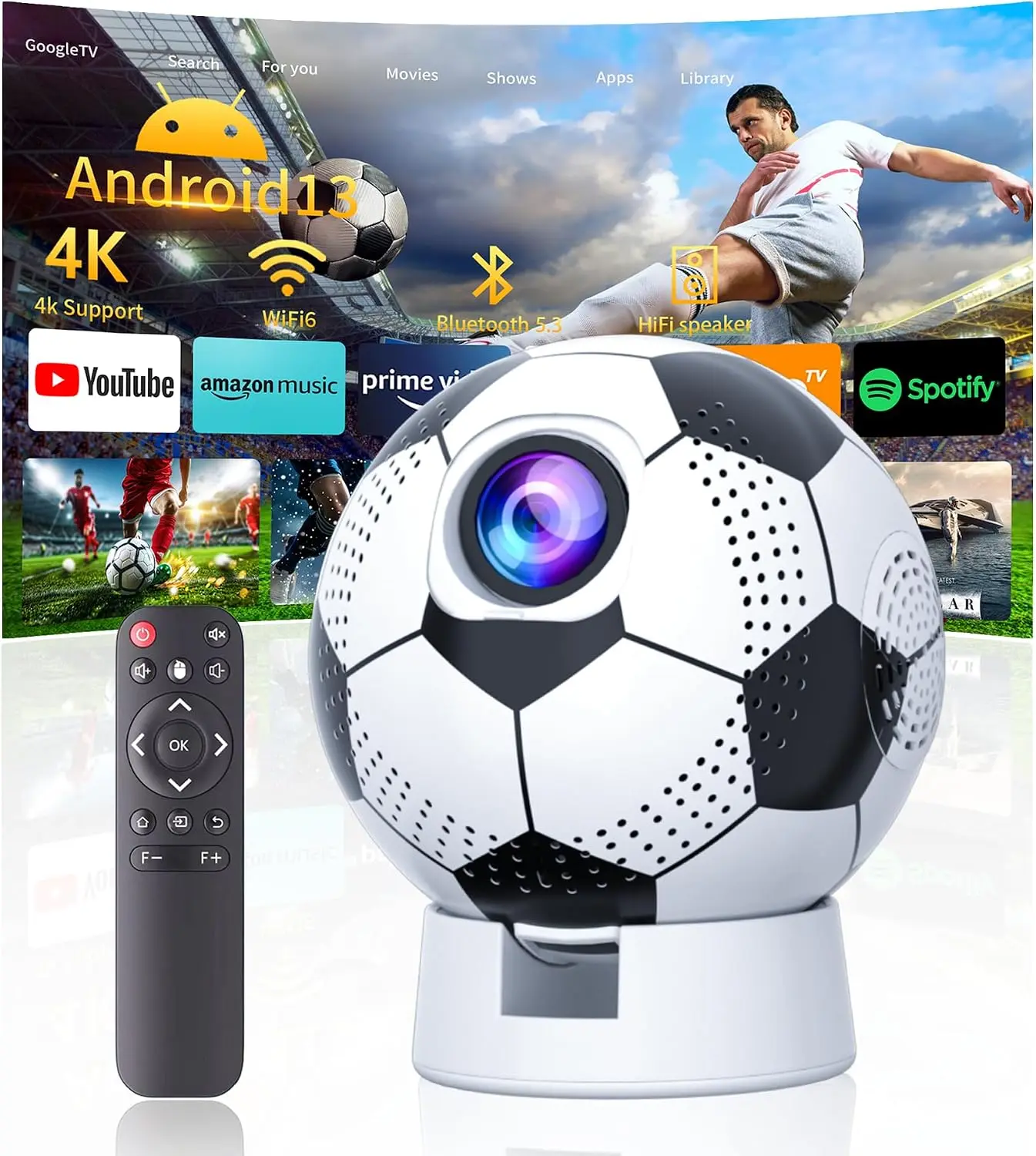 Projector with WiFi and Bluetooth, Portable Movie Projector with 180° Rotatable, Support 4K 1080P for Outdoor Projector, Compatible with iOS/Android/Laptop/TV Stick/HDMI