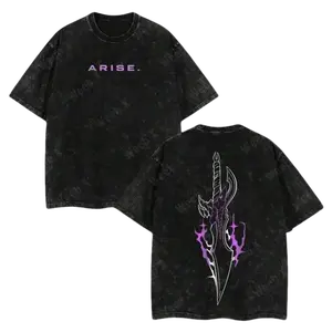 Unisex Solo Leveling Arise Anime Manhwa Cotton T-Shirt, Ribbed Seamless Classic Apparel, Vintage Washed Double-Sided Oversized Minimal Graphic Grunge Dark Aesthetic Harajuku Streetwear Casual Motivational Top, Fabric, Menswear