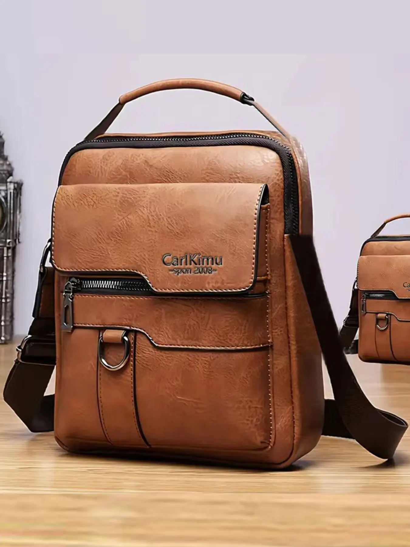Vintage PU Men's Shoulder Bag, Business Briefcase, High-End Crossbody Bag, Crossbody Messenger Bag, Large Capacity Handbag for Travel and Work, Zipper Crossbody Bag