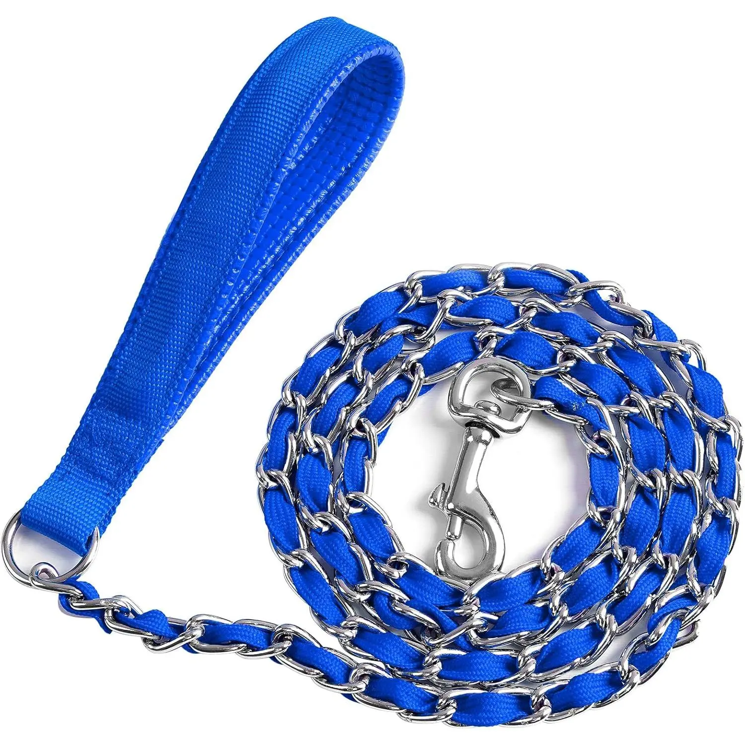 Heavy Duty Metal Dog Chain Leash with Comfortable PU Leather Padded Handle,  Proof for Medium Large Dogs Walking  (6ft 3.5mm Blue)