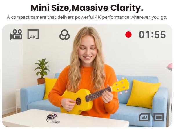 Mini camera with car design - vlog camera, equipped with fill light and wireless microphone, 32GB large memory, 4K high-definition video recording and photography, short video creation tool, portable anti shake outdoor travel home and children's gift