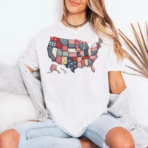 DTG Gildan Softstyle Patriotic USA Shirt American Flag Map T Shirt 100% Ring-spun Cotton Ultra-Soft Unisex Fit
