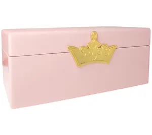 Disney Princess Pink Lacquer Wood Jewelry Box w / Gold Icon