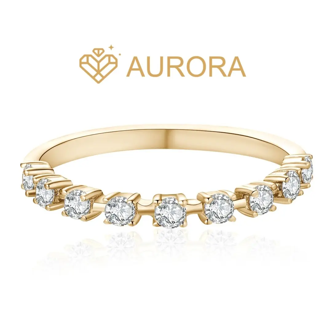 #68 Circle Band, Women's Gold-Plated Stackable Moissanite Ring Enhancer - Diamond Alternative, Silver Artificial Gemstone Ring for Daily Wear, Birthday, Anniversary, Silver Artificial Gemstone Rings