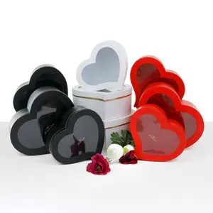 Set of 3 Heart Shaped Flower Box, Gift Floral Box, Various Colors | W972