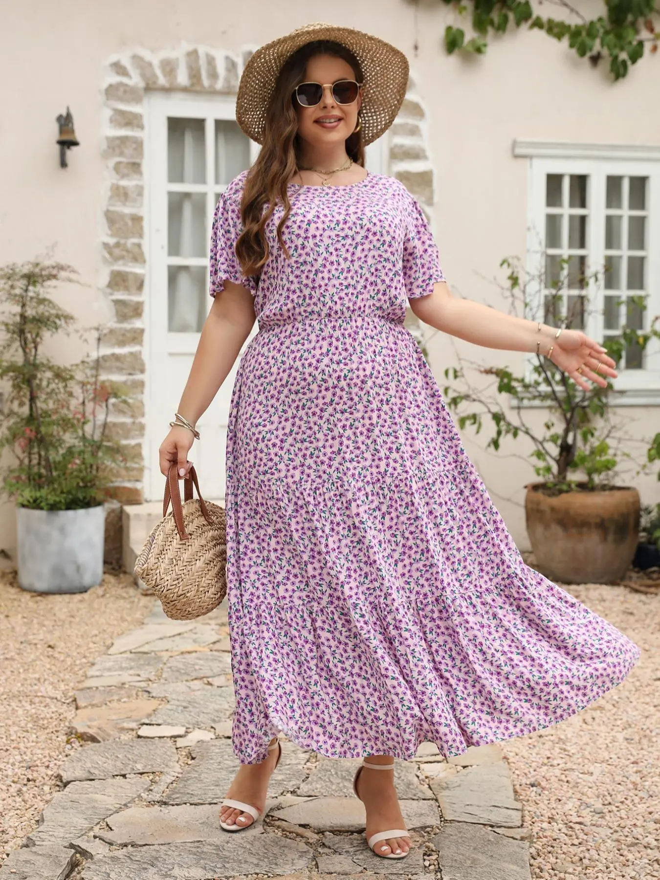 ditsy floral a line dress Myaoyi Womens Dresses A Line Midi Dress for Women Square Neck Short Sleeve Ditsy Floral Flowy Summer Casual Dress, Women's, Size: Medium