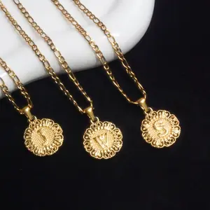 Elegant 18K Gold Plated Round Initial Necklace A-Z Pendant Unisex Design Simple Stylish Fashion Accessory for Men Women Jewellery New Model Smooth Back No Heart Shaped 51cm Chain Length