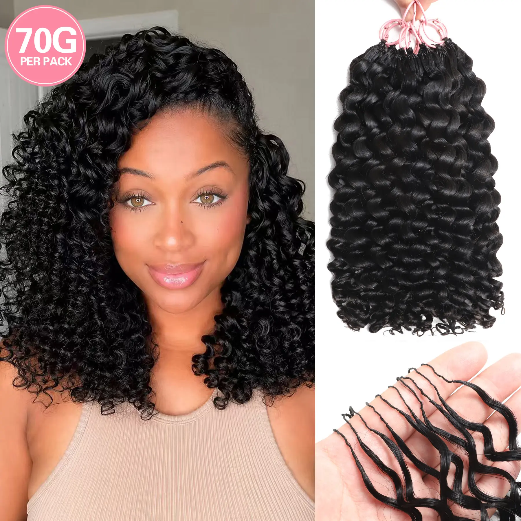 MISSTOO Deep Wave Pre-Separated Crochet Human Hair for Miracle Knots Boho Braids, 70g 60 Strands Natural Black Bulk Human Hair for Braiding, Reusable Invisible Feather Crochet Hair Extensions for Black Women curly hair extensions
