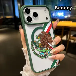 Mexican emblem grace Pattern Magnetic Phone Case for iPhone 17 16  Pro Max Plus 15 14 13 12 11 Air E Non-Yellowing Clear Crystal Drop-proof Slim Silicone Shockproof Transparent Acrylic Cover Supports Wireless Charging