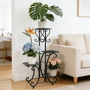4 Tier Metal Plant Stand Indoor Outdoor Flower Rack for Multiple Plants Plant Holder for Patio Garden Living Room Balcony Bedroom Display Shelf