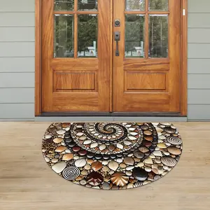 Non-Slip Rugs, Cobble Unique Half Round Design Door Mat, Clean Rugs Indoor Outdoor Entry Decoration for Garage,Home River Stone Geometric Pattern Rug Hand Hooked Doormat Durable Area Rugs Decorative Rug Patio Rug