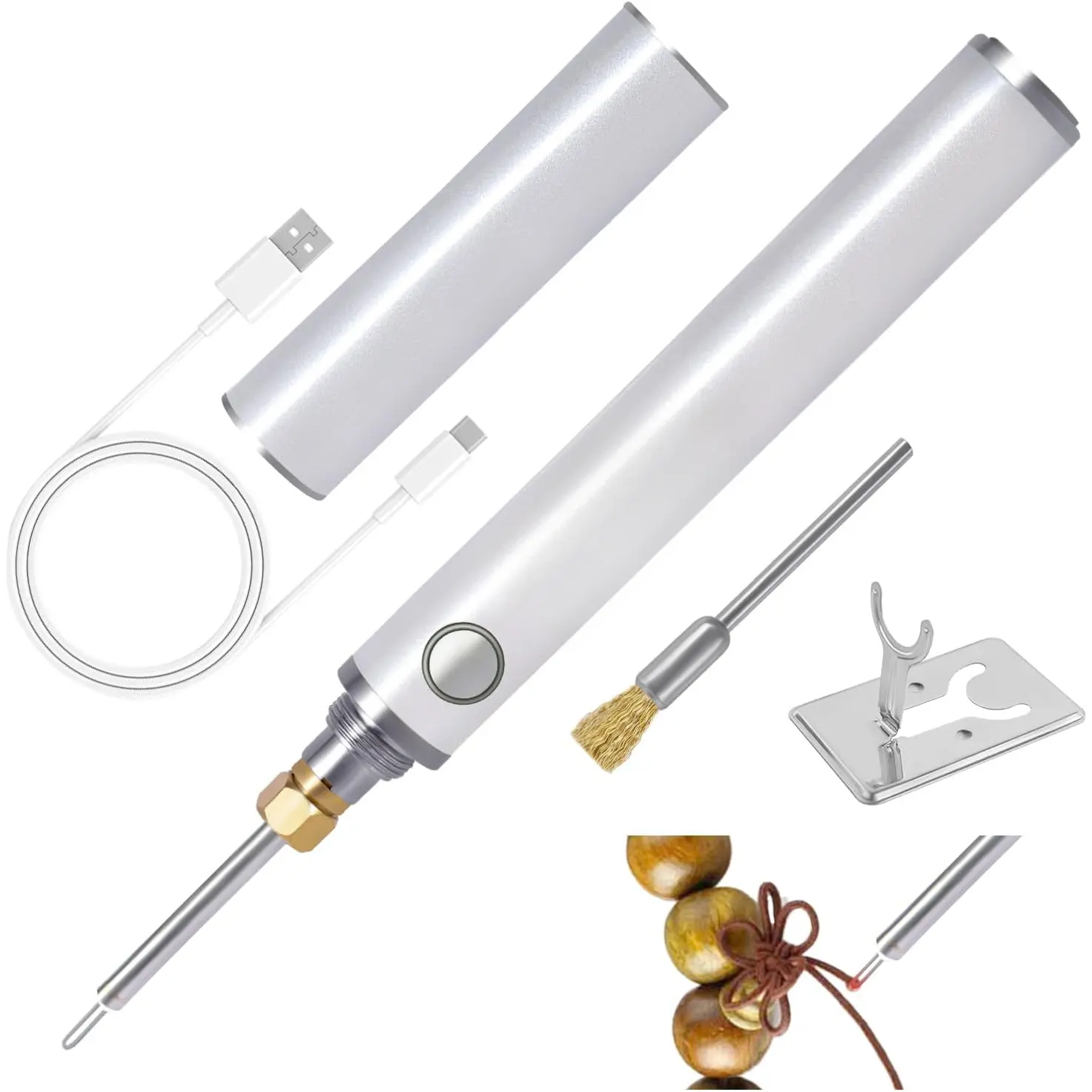 Rechargeable Dual-Heating Thread Burner Kit,Cordless Thread Zapper with Tip,Cleaning Brush,Tool Stand, Pen for Jewelry Making,Beading,Leather Craft,Sewing,Weaving and Stringing