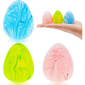 Easter Egg Squishy Fidget Toys, 3 Pack Stress Relief Sensory Toys for Kids & Adults, Colorful Marbled Squishy Balls, Easter Basket Stuffers, Party Favors & Gifts for Easter Celebrations