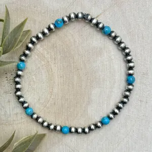 4mm Desert Pearls & Blue Turquoise Stretch Bracelet