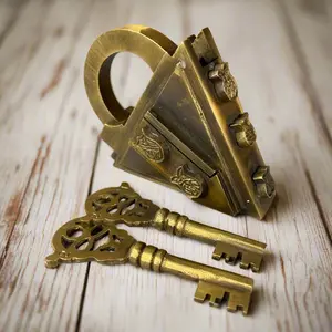 Medieval Dungeon Lock Solid Brass Triangle Padlock With Antique Finish (4.25" x 3.25")
