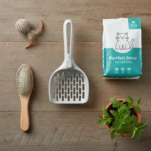 Plastic Cat Litter Scoop with Base, Self-Cleaning Litter Box Shovel, Kitten Toilet Cleaning Tool, Pet Supplies