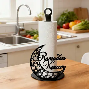 Metal Moon Ramadan Paper Towel Holder, Iron Kitchen Decor, Ideal for Eid Decoration, No Installation, Farmhouse Style Home Decor