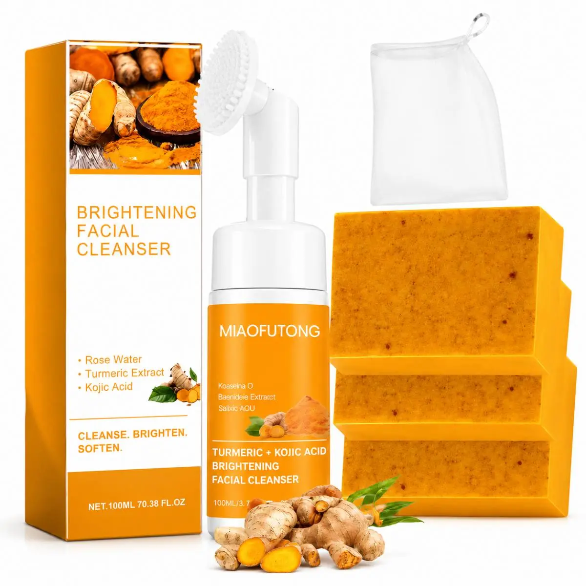 Turmeric Wash and Care two Piece Set Turmeric Cleansing Mousse Turmeric Face Soap Skincare Facial Cleanser Facial Wash