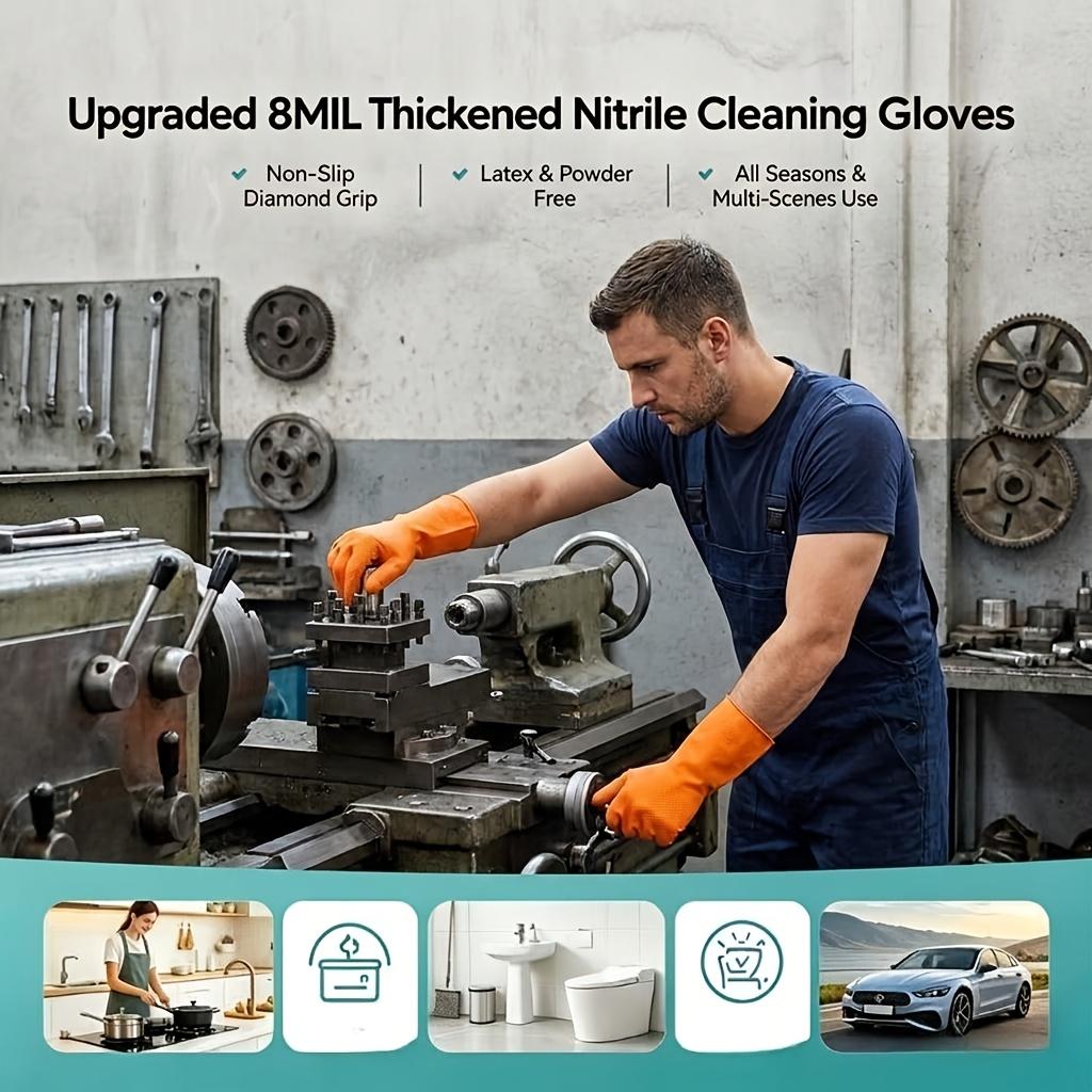Heavy Duty Disposable Nitrile Gloves, Extra Thick 11g Diamond Texture Grip, Non Slip Waterproof Latex Free Gloves for Household Cleaning, Kitchen Dishwashing, Bathroom Cleaning, Pet Grooming, Dog Bathing, Food Processing and Daily Home Use