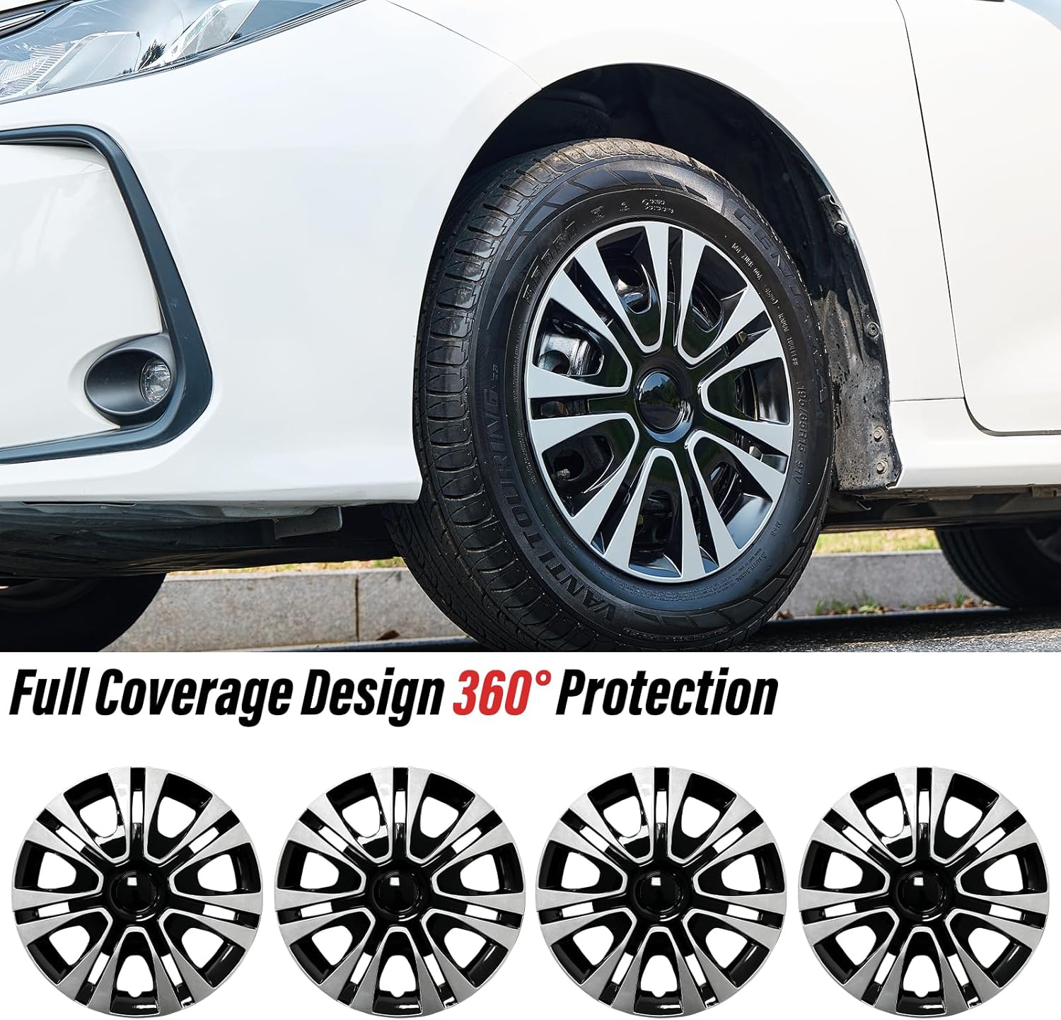 15 inch Hubcaps 4 Pack Wheel Cover Replacement Kit for Iron Rim Wheel Cover Car Hub Caps Wheel Rim Cover ABS Plastic Replacement Hubcap