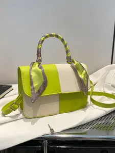 Fashion Color-block Handbag, New Style Commuter Square Bag, Versatile Fashion Crossbody Purse for Stylish Looks, Adjustable Crossbody Shoulder, Flap Square Bag, Colorblock Bag