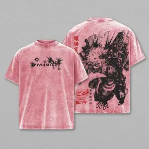 Katsuki Bakugo My Hero Academia Anime 2 Face Printed Vintage Washed Tee, Perfect Gift For Anime Fan, Unisex Oversize Anime Manga Washed Heavyweight Cotton T-shirt, Anime Merch A must-have for anime fans and enthusiasts