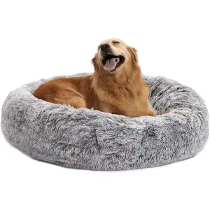 36 Round Soothing Donut Dog Bed - Large Dog Anxiety Resistant Plush Orthopedic Bed, Machine Washed Donut Shaped Bed with Soft Cushioning, Durable Safe Design, Joint Support, Ideal for Golden Retrievers, Labradors, German Shepherds (Dark Grey)