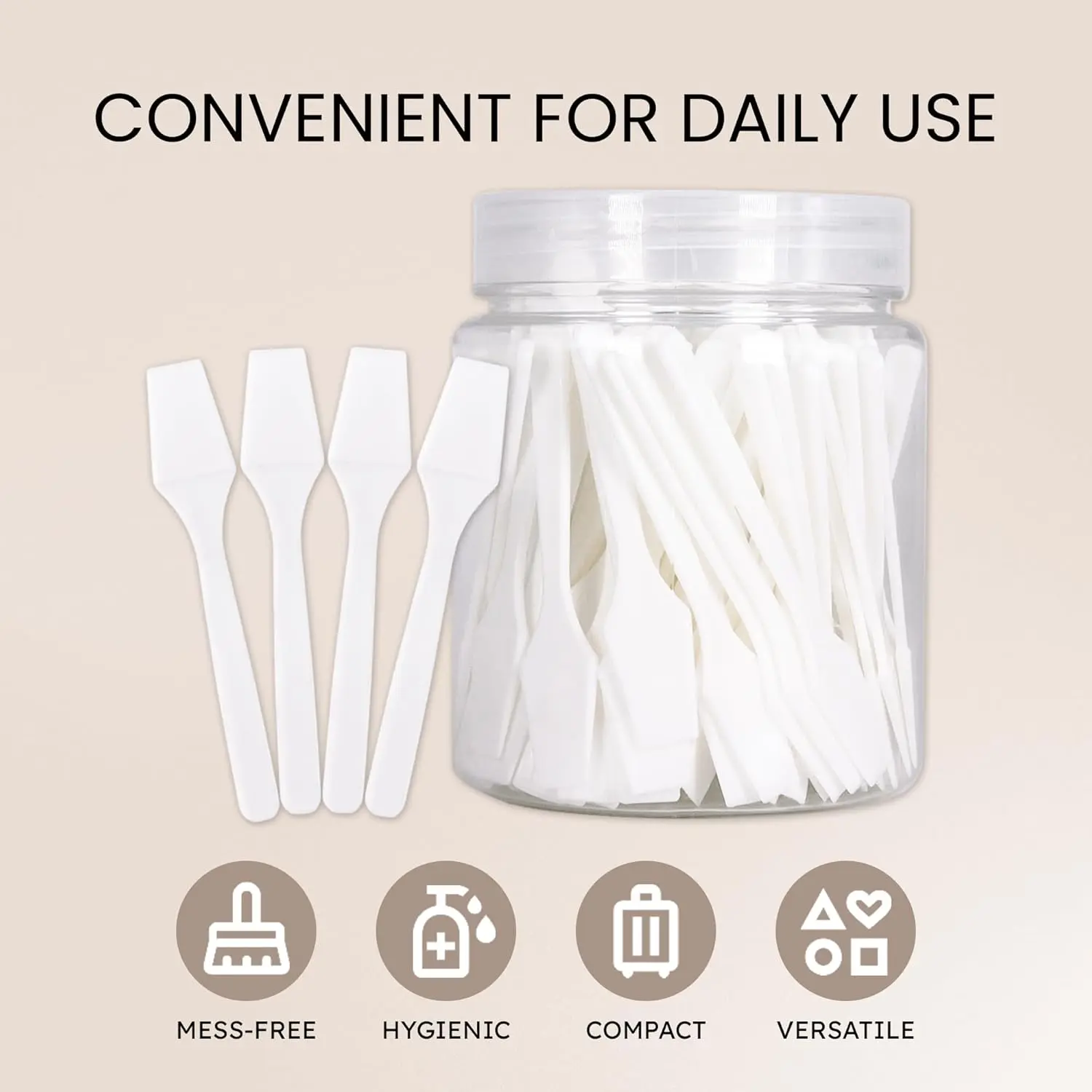 100pcs Brand Cosmetic Make Up Disposable Plastic 2.5" Spatulas Skin Care Facial Cream Mask Spatula (100 Pieces in a Container) (WHITE)