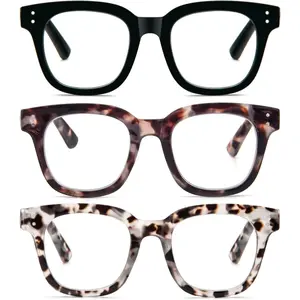 3 Pack Oversized Reading Glasses for Women Men with round Frame Fashion Blue Light Blocking Computer Readers