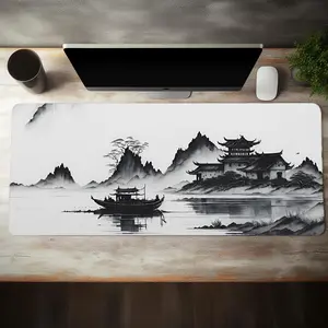 Chinese Landscape House Pattern Mouse Pad, 1 Piece Large Non Slip Keyboard Mat, Mouse Mat, Desk Accessories for Home & Office, Desk Gadgets