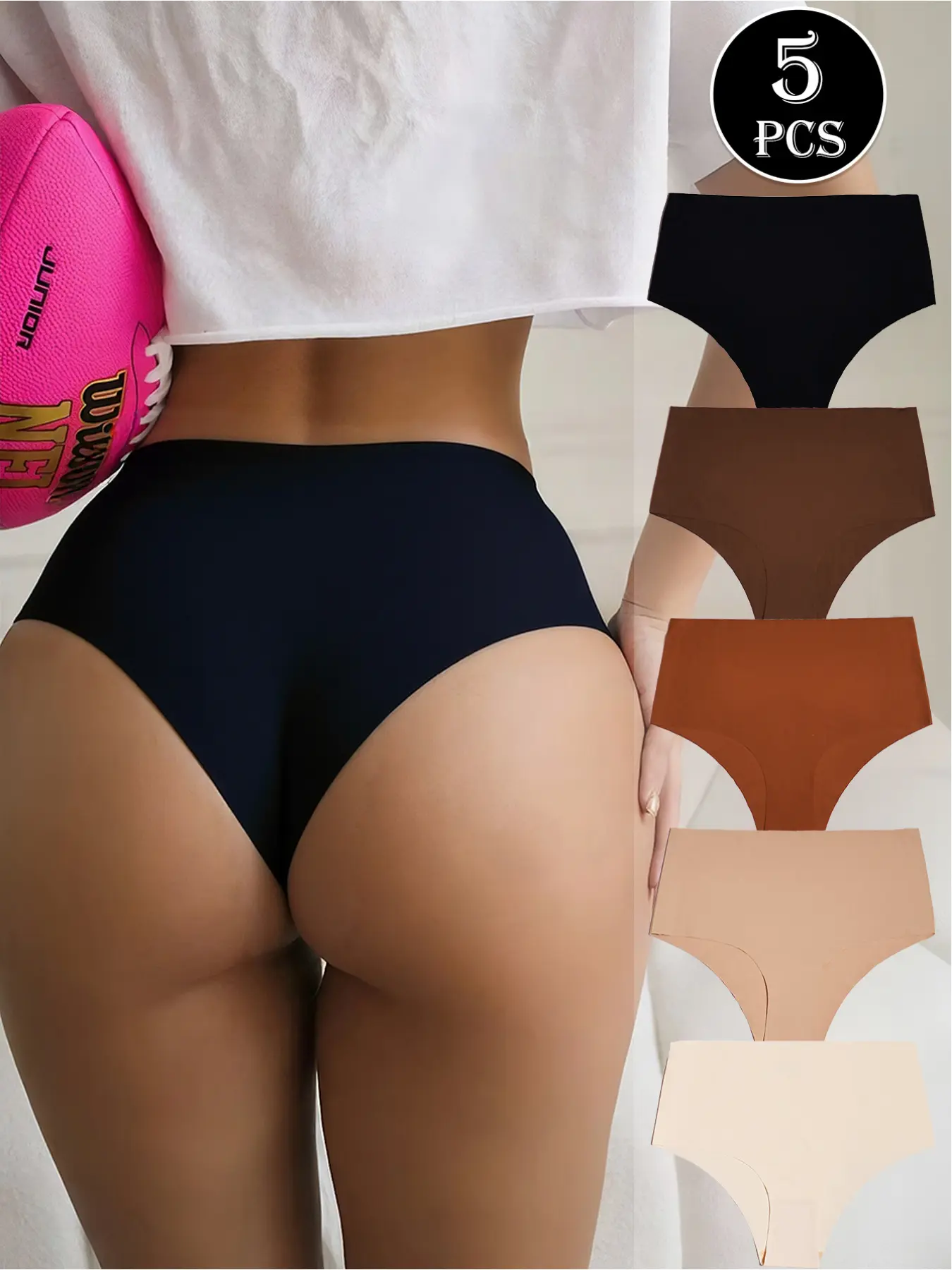 5 Pack Women's Second-Skin Seamless High Rise Soft Stretch Panties, High Waisted Seamless High Waist No Show Solid Seamless Panty 5+ Colors Breathable Nylon Spandex Blend Tummy Control All-Day Comfort Underwear Soft Comfy Panties