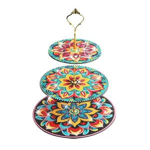 DIY Diamond Art Tray Stand, Floral Pattern Diamond Painting Kit, 3-Tier Display Rack, Wedding, Birthday, Thanksgiving, Valentine's Day Decor, Tabletop Gift