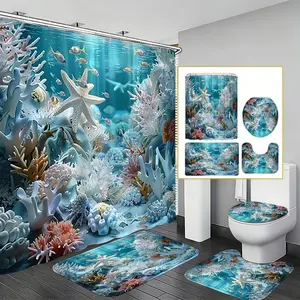 Dream Coral Sea World Bathroom Set, High-Definition Reef Print Waterproof Shower Curtain, Non-Slip Absorbent Mat, Bath Decor for Bathroom, Kids Room, Shower Curtain Sets