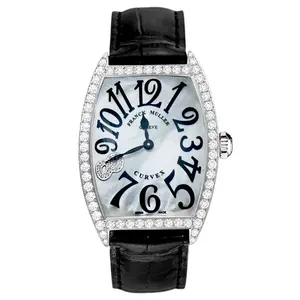 Franck Muller Cintrée Curvex 2852 Quartz Stainless Steel Aftermarket Diamond Bezel Aftermarket White Mother-of-Pearl Dial Black Arabic Numerals Ladies Watch WHP042287