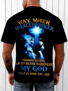Men's Christian Faith T-Shirt - 100% Cotton Y2K Streetwear Style with "Way Maker Miracle Worker Promise Keeper" Bible Verse Print (Isaiah 43:2) - Religious Apparel for Church, Casual Wear & Christian Gifts - Machine Washable Round Neck Short Sleeve Tee -