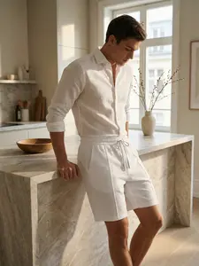 Men’s Summer Loose Casual Sports Waffle-Knit Breathable Beach Vacation Shorts Linen Pants