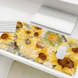 Vintage Sunflower Pattern Mouse Pad, Rectangle Gaming Mouse Pad, Gaming Desk Accessory, Non-Slip Rubber Base Stitched Edge Desk Pad for Desk Laptop Desktop
