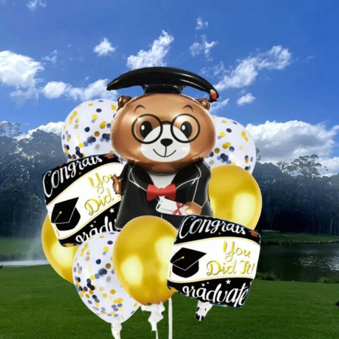 Graduation Bear Balloon Set, Reusable Aluminum Foil Balloons, Durable and Sealed, Perfect for University and High School Graduation Parties