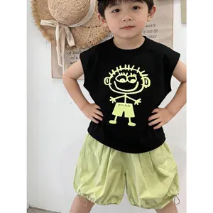 New(New)New Korean Style Boys' Summer Two-Piece Set Featuring a  Sleeveless Vest And Casual Shorts with Cartoon Designs, for Outdoor(Gift)11